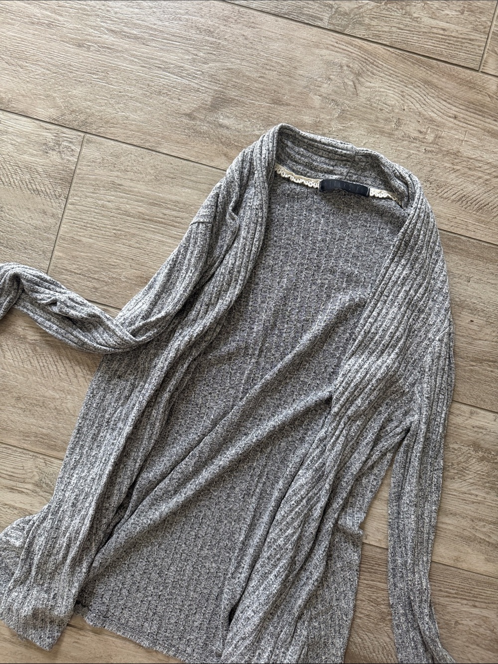 Light Gray Open-Front Women's Ribbed Cardigan Sweater